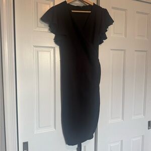 Chic Black Midi Dress with Flutter Sleeves
